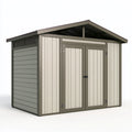 Abri de jardin 185 x 152 x 226 cm en résine gris beige - toit incliné et portes doubles