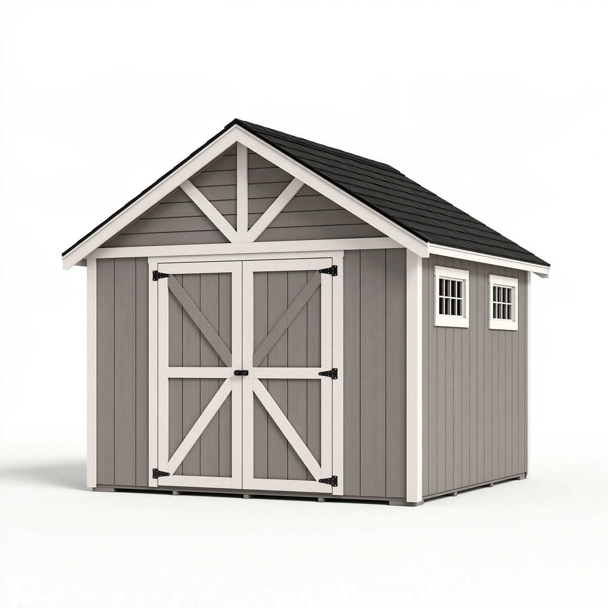 Abri de jardin 240 x 180 x 230 cm en bois gris et blanc à double porte style grange