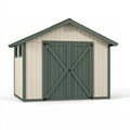 Abri de jardin 240 x 180 x 220 cm en résine vert foncé et beige à double porte