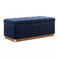 Banc coffre 140 x 45 x 48 cm en tissu bleu marine capitonné avec rangement