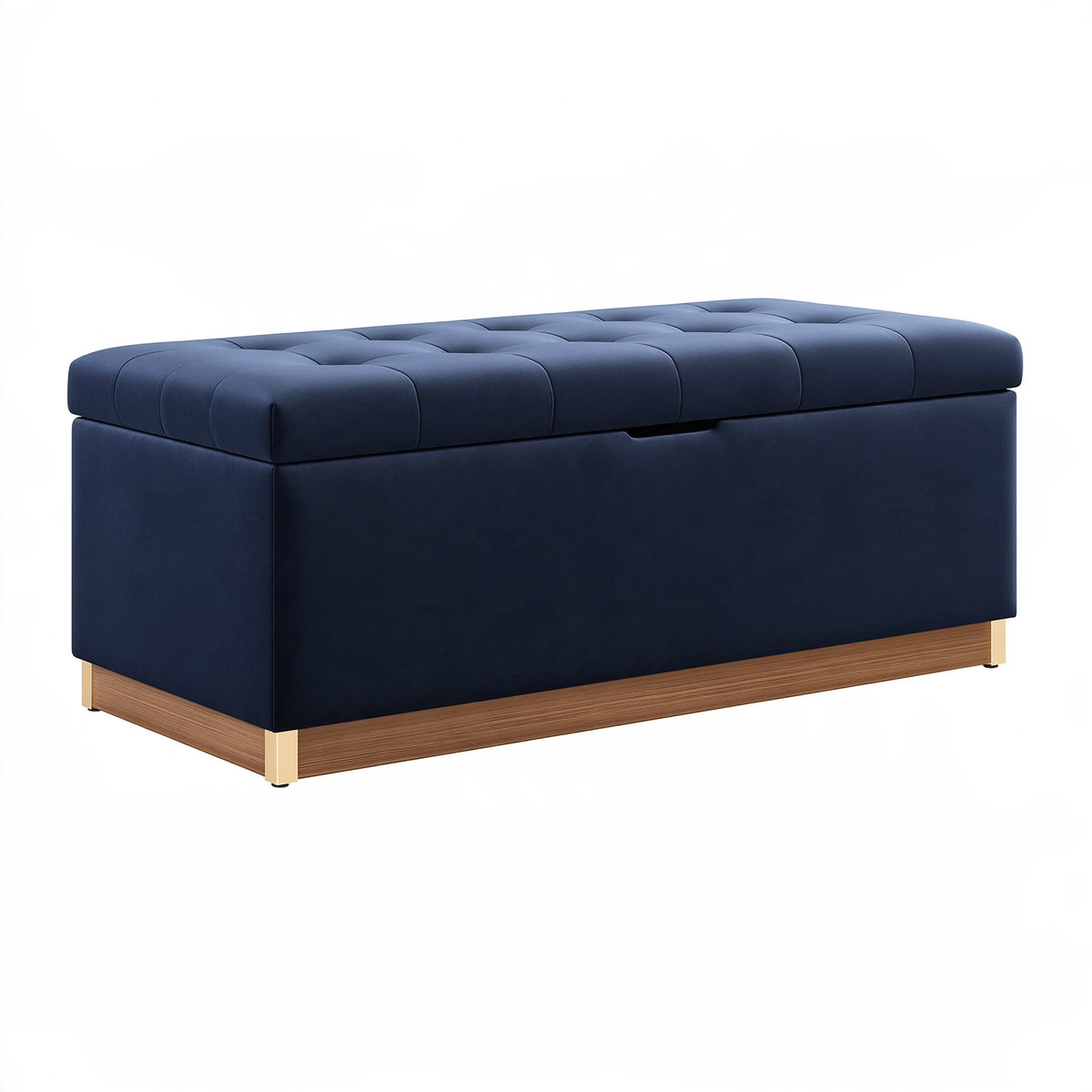 Banc coffre 140 x 45 x 48 cm en tissu bleu marine capitonné avec rangement