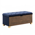 Banc de rangement 120 x 40 x 48 cm en bois marron et tissu bleu marine style contemporain