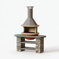 Barbecue de jardin 120 x 70 x 210 cm en pierre gris beige avec cheminée et grille