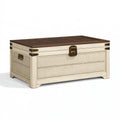 Coffre de rangement 100 x 50 x 50 cm en bois blanc et marron style vintage avec serrure