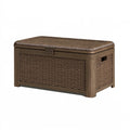 Coffre de rangement extérieur 120 x 60 x 65 cm en résine tressée marron avec couvercle