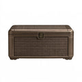 Coffre de rangement extérieur 120 x 60 x 65 cm en résine brun tressé avec couvercle